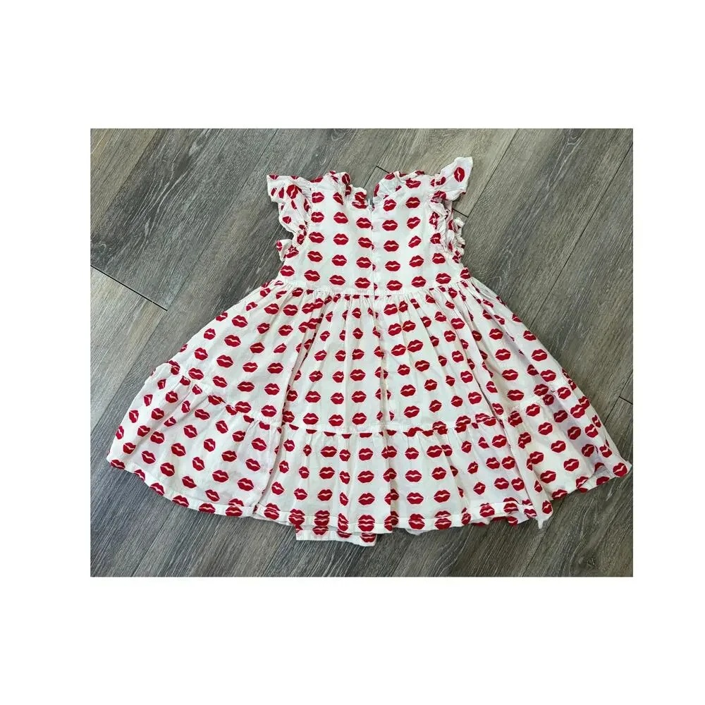 Pink Chicken Girls Dress Lip Print Valentine Cottagecore Party 2T